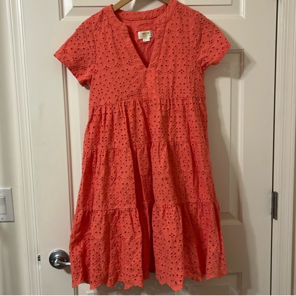 NWT Anthropologie Maeve Pink Peach Eyelet Floral Summer Beach Dress S